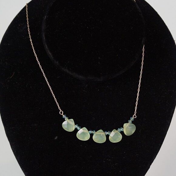 Green Chrysoprase Necklace 925 Silver Chain - Picture 3 of 9